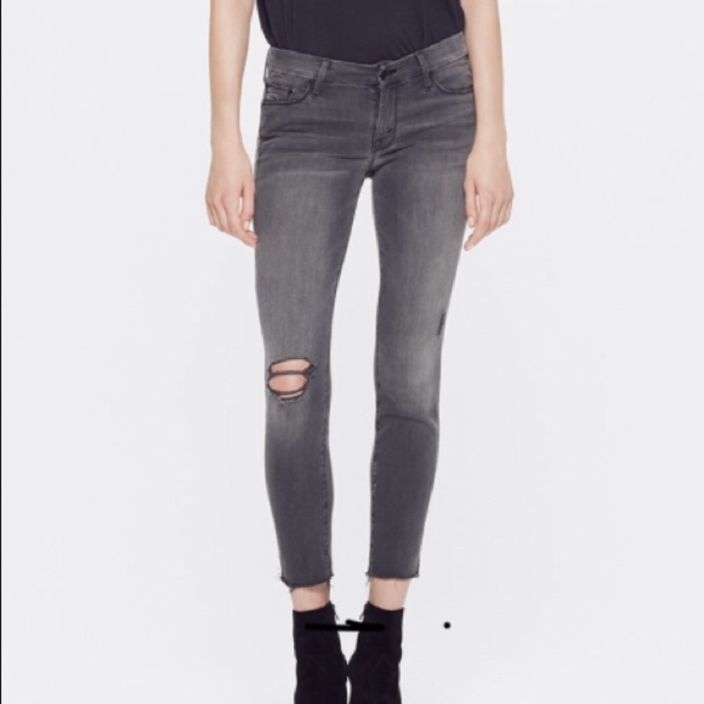 Mother Denim Gray Looker Ankle Fray in Last Chance Saloon Distressed Skinny Jean - Picture 2 of 12